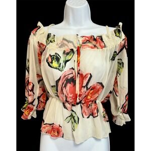 Vintage Pronto U.S.A. Babydoll‎ Top Off Shoulder Floral 3/4 Sleeve Y2K Medium